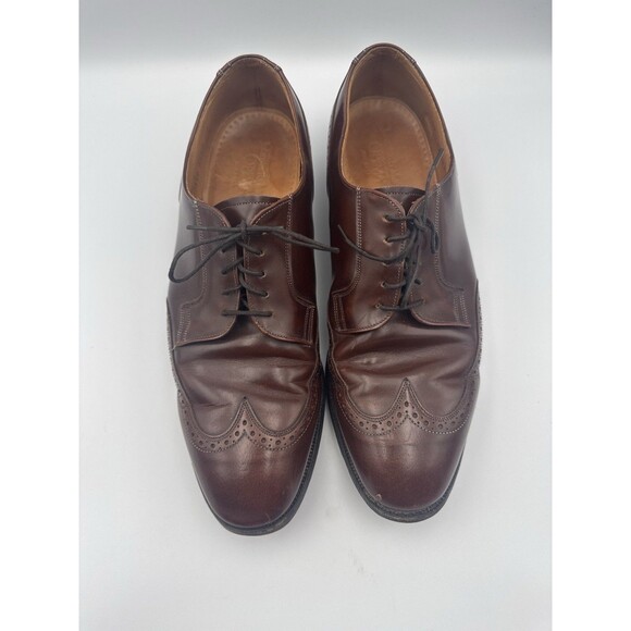 FLAW Johnston & Murphy Optima Mens 10 D/B Wingtip Oxford Shoes Brown USA Leather - Picture 2 of 10